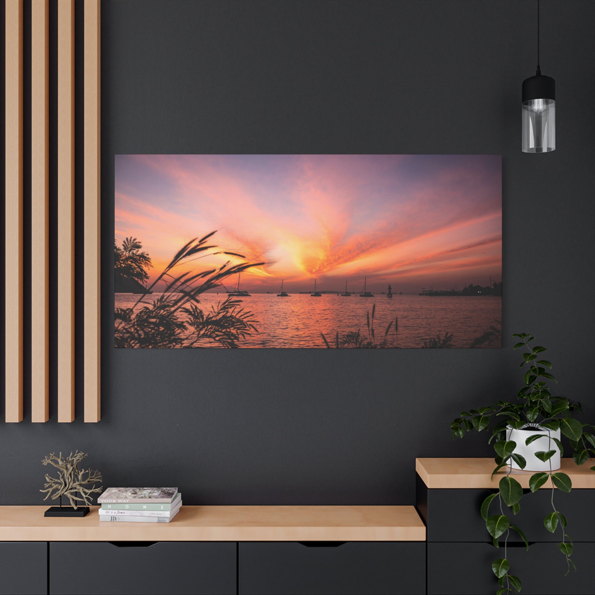 Sunset Harbor Canvas Print — Tranquil Pink & Orange Seascape