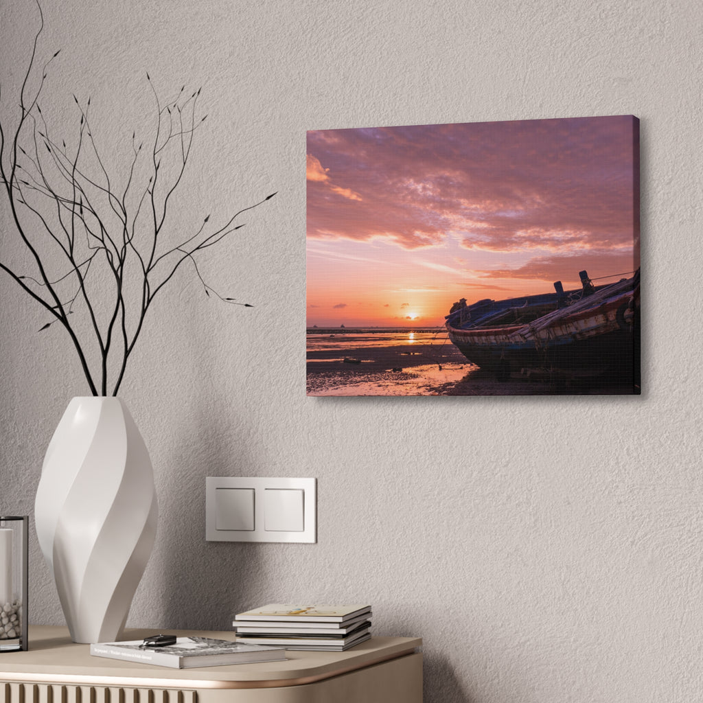 Phuket Thailand Low Tide Sunrise with Boat | Classic Stretched Canvas