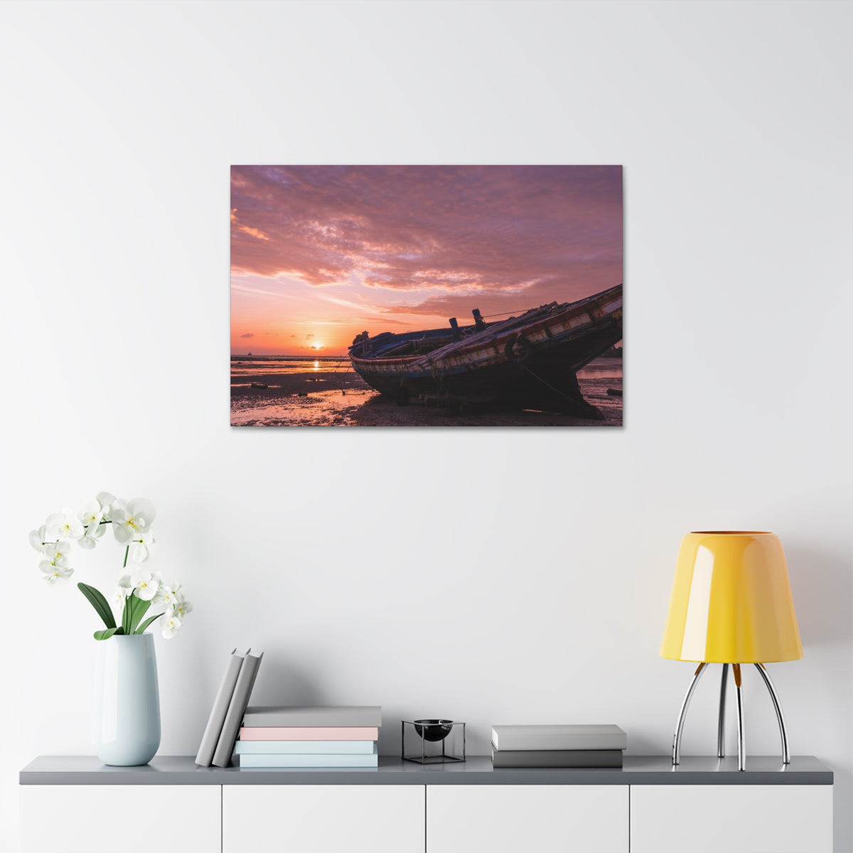Phuket Thailand Low Tide Sunrise with Boat | Classic Stretched Canvas