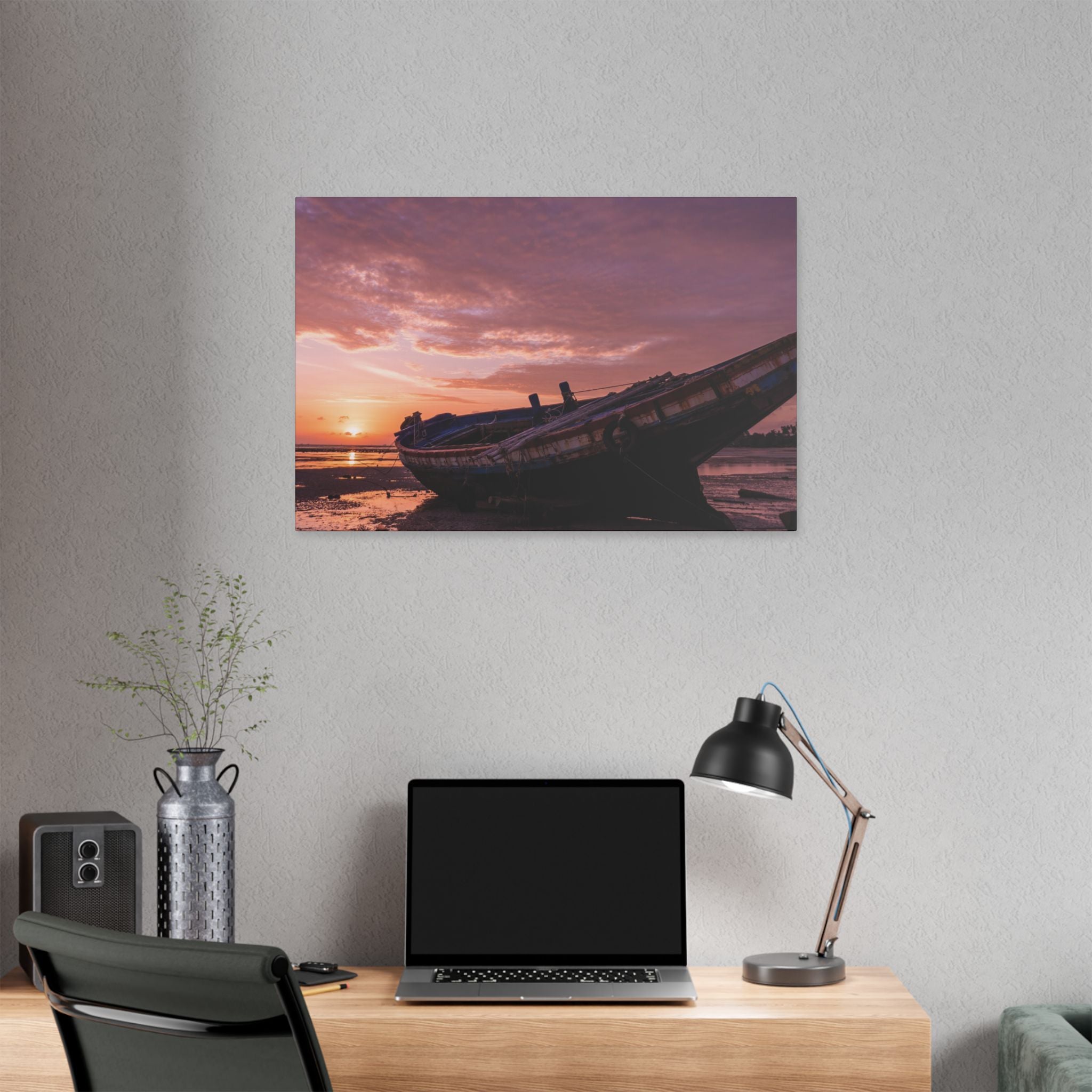Phuket Thailand Low Tide Sunrise with Boat | Classic Stretched Canvas