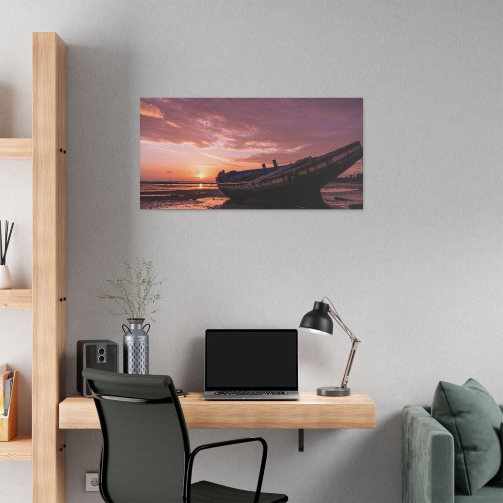 Phuket Thailand Low Tide Sunrise with Boat | Classic Stretched Canvas