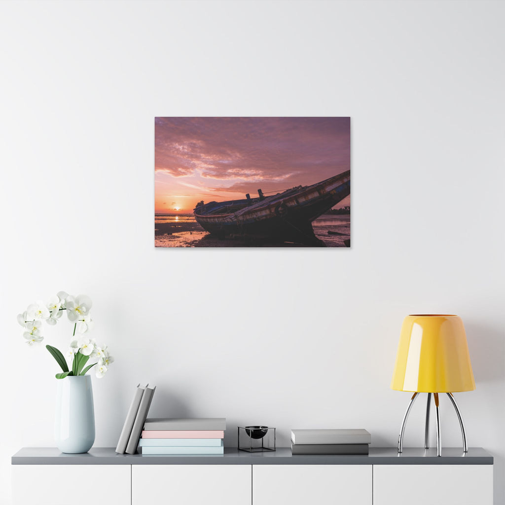 Phuket Thailand Low Tide Sunrise with Boat | Classic Stretched Canvas