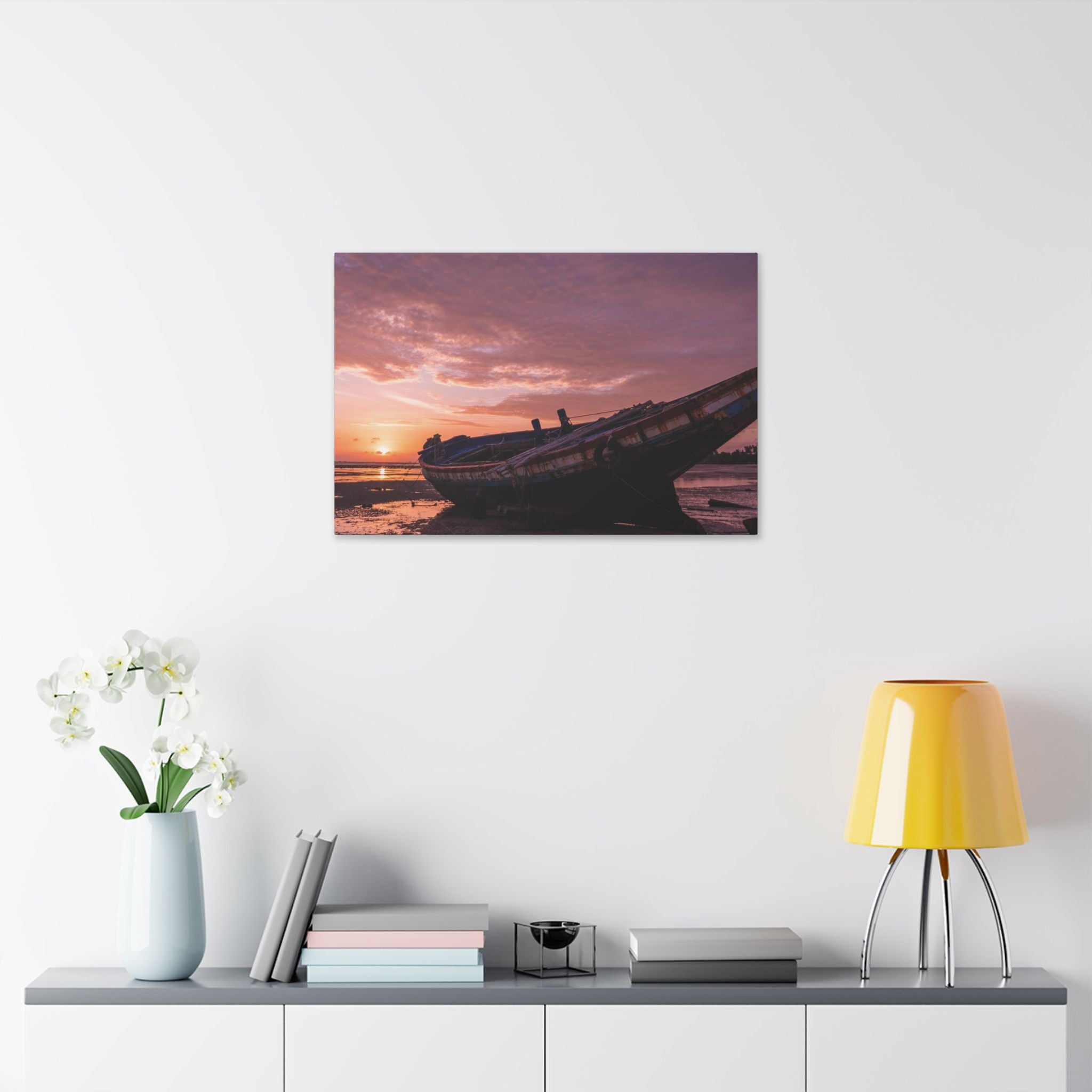 Phuket Thailand Low Tide Sunrise with Boat | Classic Stretched Canvas