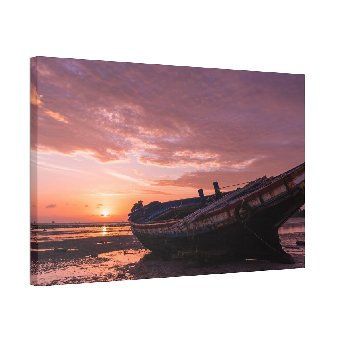 Phuket Thailand Low Tide Sunrise with Boat | Classic Stretched Canvas