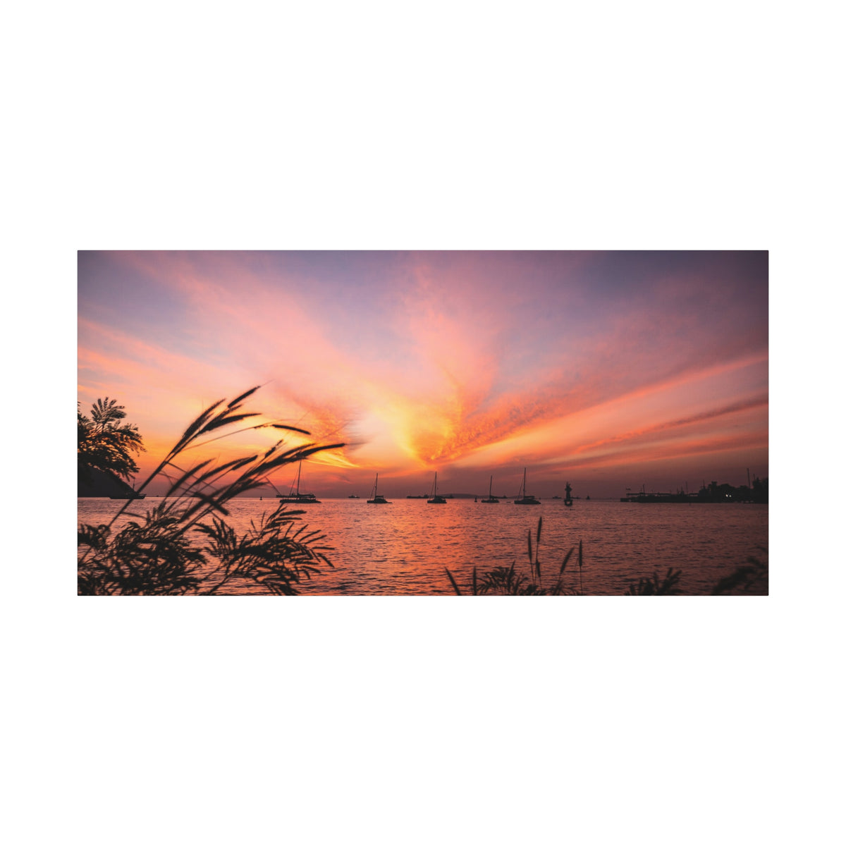 Sunset Harbor Canvas Print — Tranquil Pink & Orange Seascape