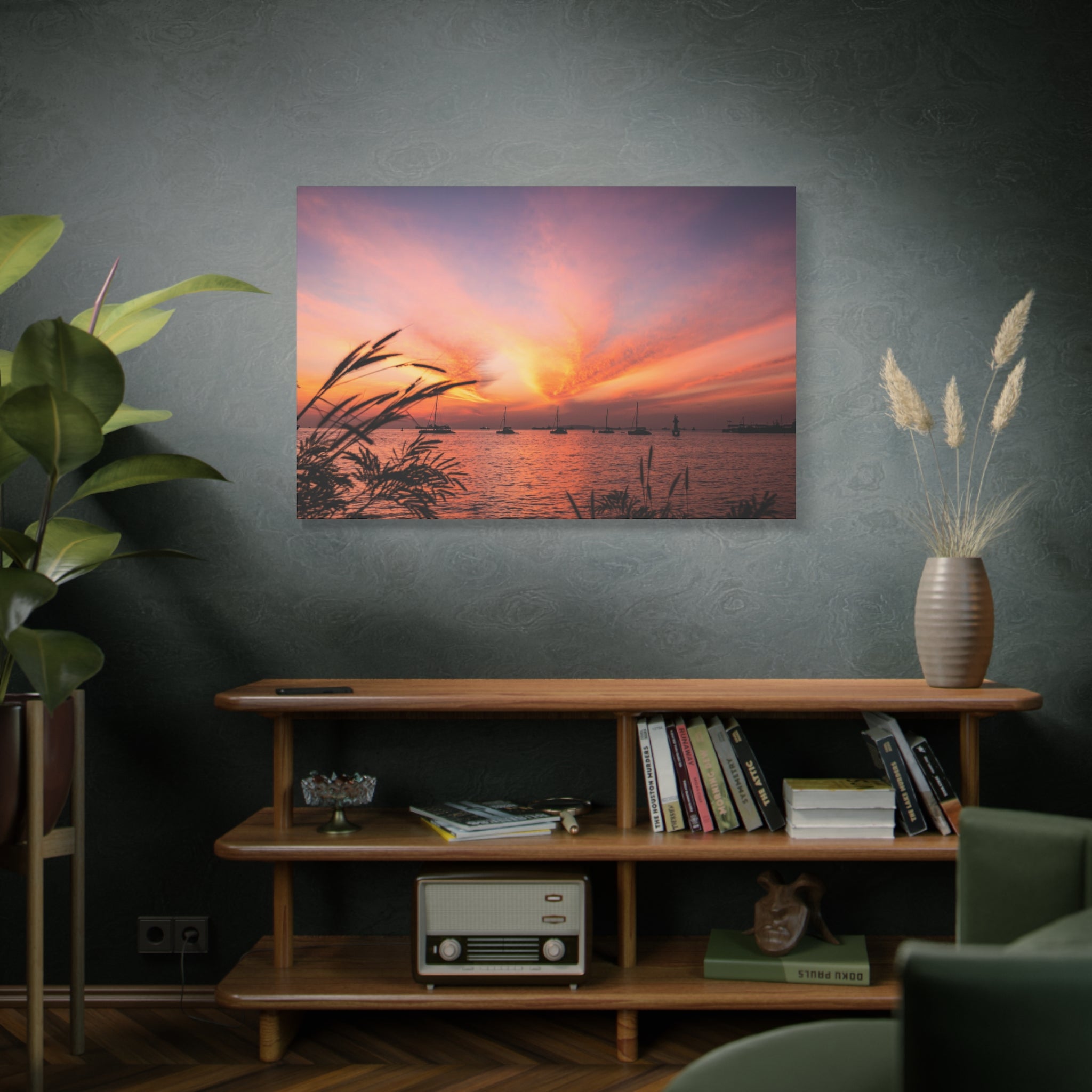 Sunset Harbor Canvas Print — Tranquil Pink & Orange Seascape